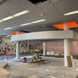 Inside new entrance kiosk canopy view under construction.