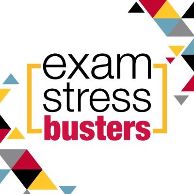 The text reads, &quot;Exam Stress Busters.&quot;