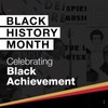 Decorative graphic with a collage of images of book covers from the library’s digital display which is entitled “Celebrating Black Achievement.” The text on the graphic reads, “Black History Month. Celebrating Black Achievement."