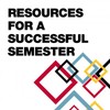 Resources for a Successful Semester. Text in black on white background with diamond shaped graphics in red, black, blue, and yellow.