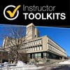 Graphic with an image of the outside of the McLaughlin Library in the winter. Overlaying the graphic is a check marked circle. The text on the graphic reads, “Instructor Toolkits."