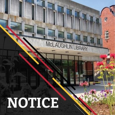 Notice written in the corner with a picture of the library in the background in the summer.
