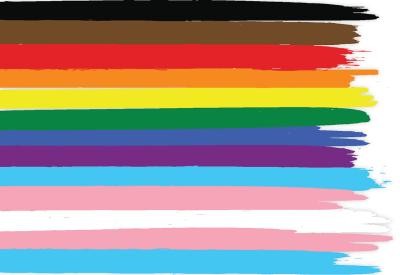 Pain strokes in the colours of the pride flag.